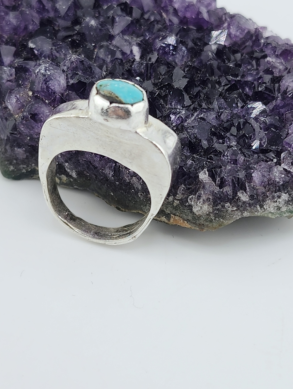 TURQUOISE HALLOW RING HANDMADE IN RECYCLED STERLING SILVER SIZE 7 - Picture 2 of 12